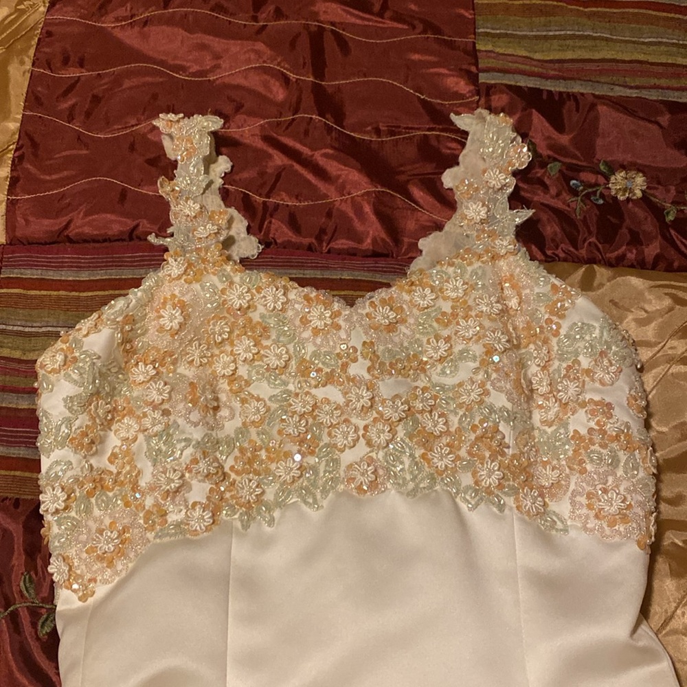 Cream sequined wedding dress.  Length from waist 106 inches. - Picture 5 of 10